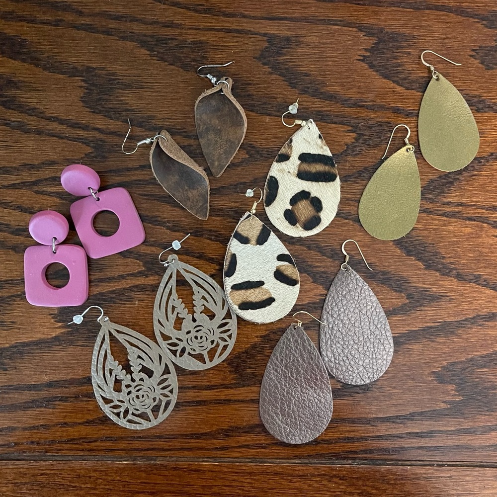 Lot of 6 Leather + Clay Earrings